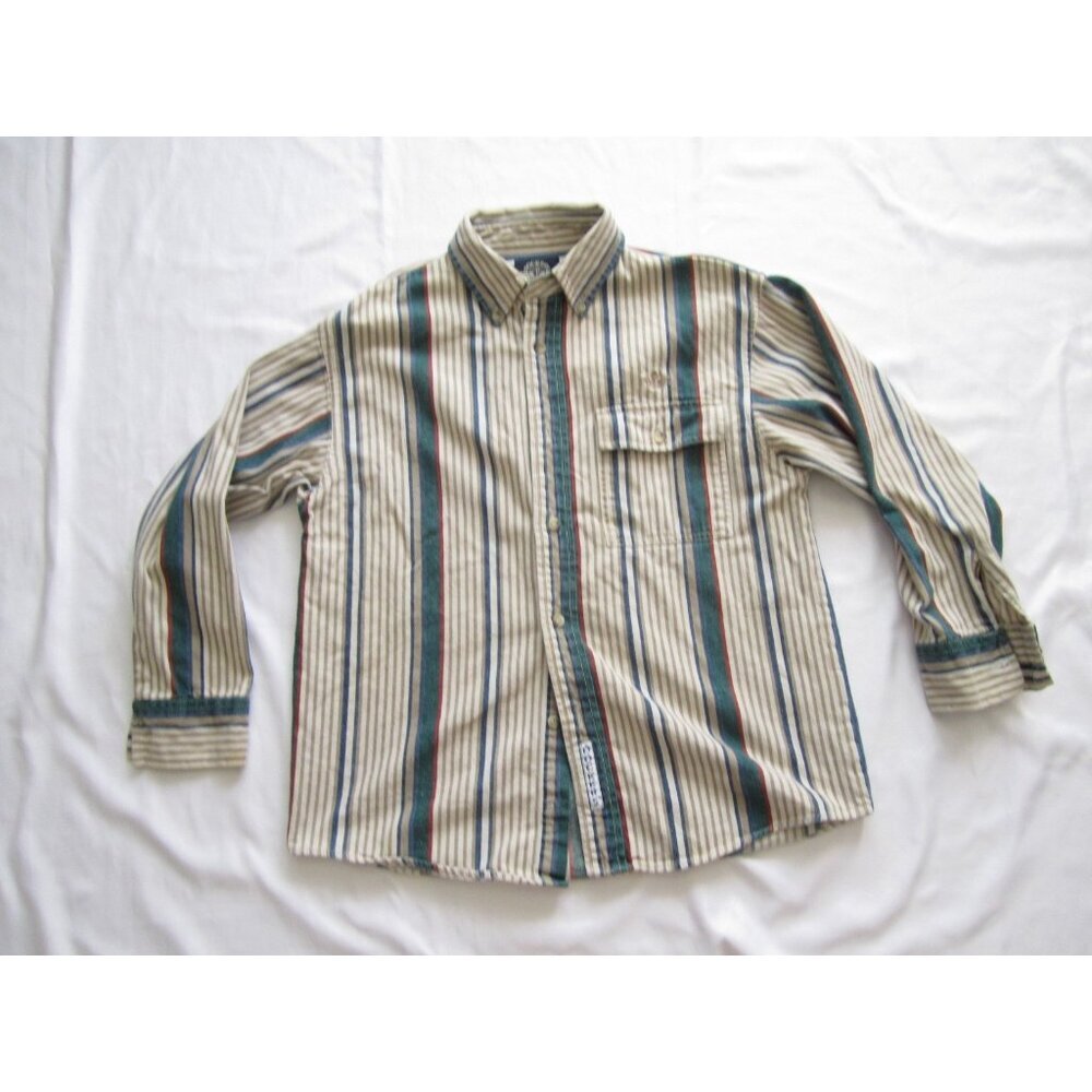 Dockers Boys Striped Button-Up Shirt in Cream, Green, Blue